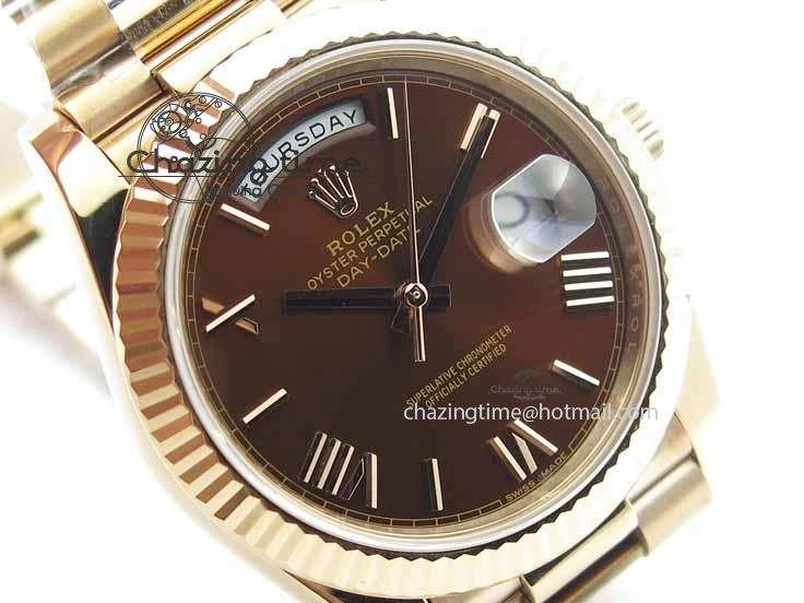 MiroTime 0318 Sophisticated Day-Date 40mm 228239 RG Noob 1:1 Best Edition Brown Roman Dial On RG President Bracelet A 3707